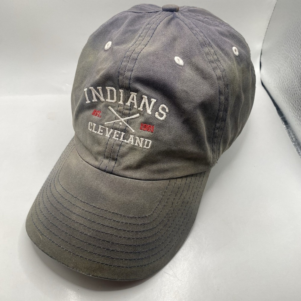Cleveland Indians Hat Cotton Clean Up‎ Strapback Faded Blue Dad Slouch Cleaned
